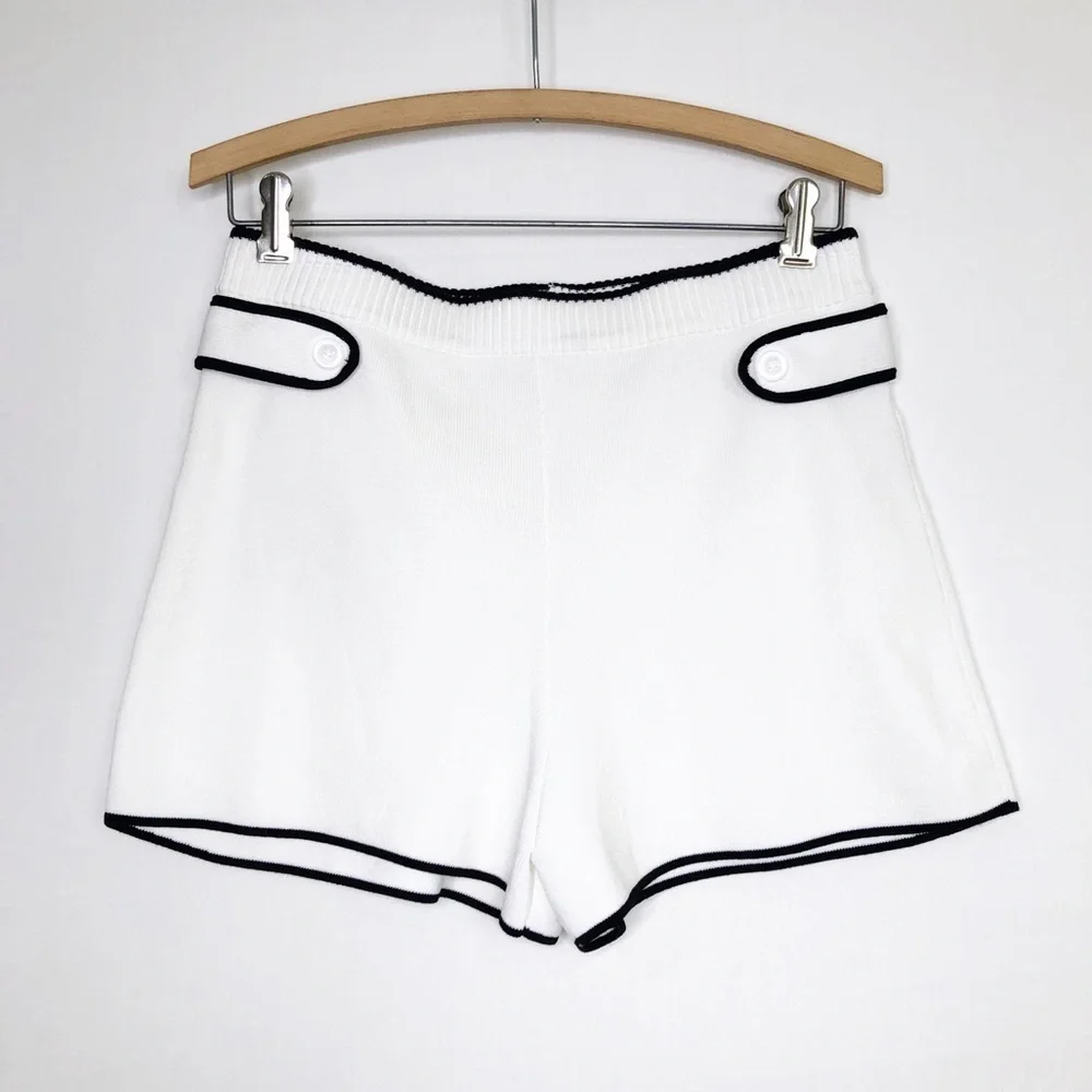 English factory ivory black trim knit shorts